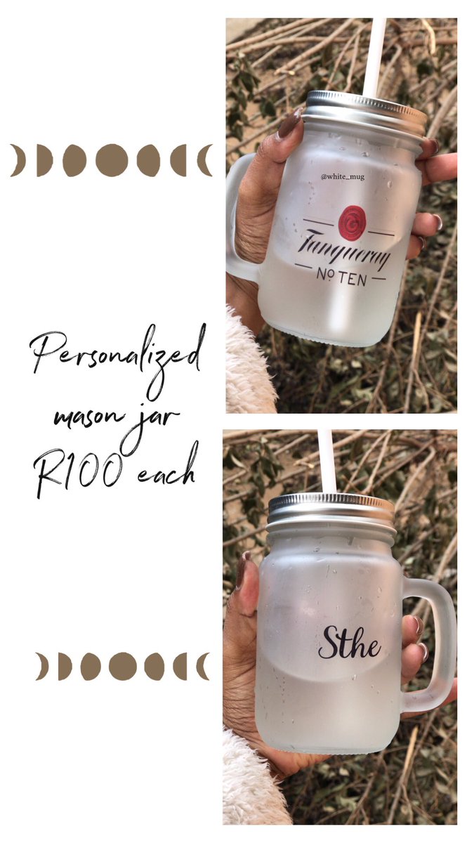 MugsWhite's tweet image. Personalized Mason Jars

R100 each 
R180 for 2 

+ Free gift wrap 
+ Free designs available 

Check out instagram.com/white_mugs/

Order on 0676102583 or wa.me/+27676102583

#Amakhosi4life #KaizerChiefs #RunningWithTumiSole