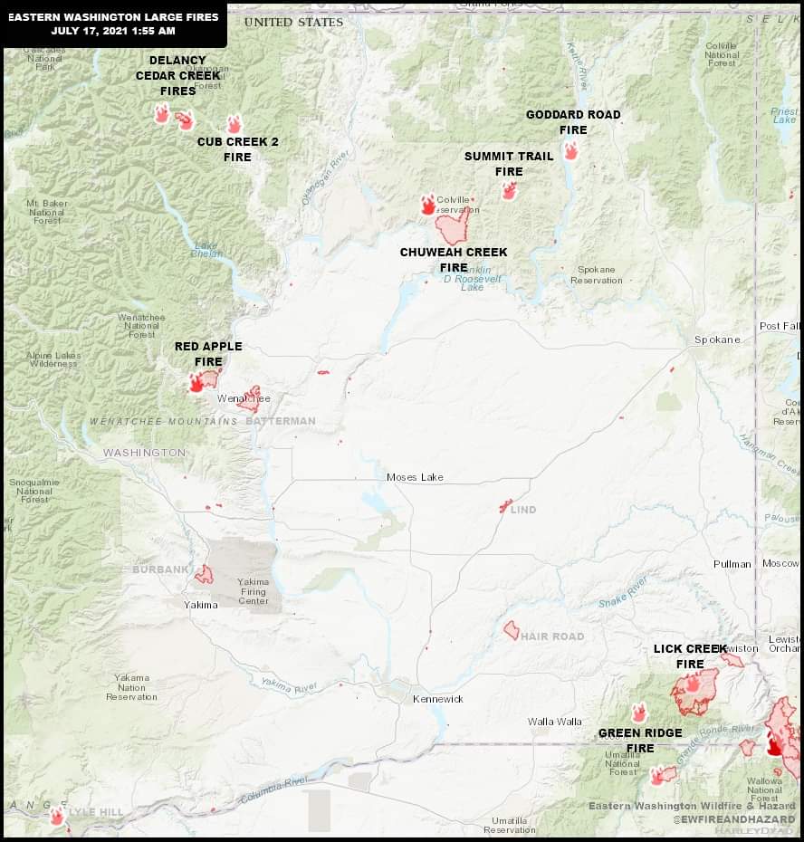 EWFIREANDHAZARD's tweet image. E. WASHINGTON LARGE FIRES
#CedarCreekFire 3,404ac
#ChuweahCreekFire 37,283ac
#CubCreek2Fire 2,000ac
#DelancyFire 116ac
#GoddardRoadFire 300ac
#GreenRidge 595ac
#LickCreekFire 66,601ac
#RedAppleFire 11,111ac
#SummitTrailFire 1800ac
More details facebook.com/10959405472083…
#WaWildfire
