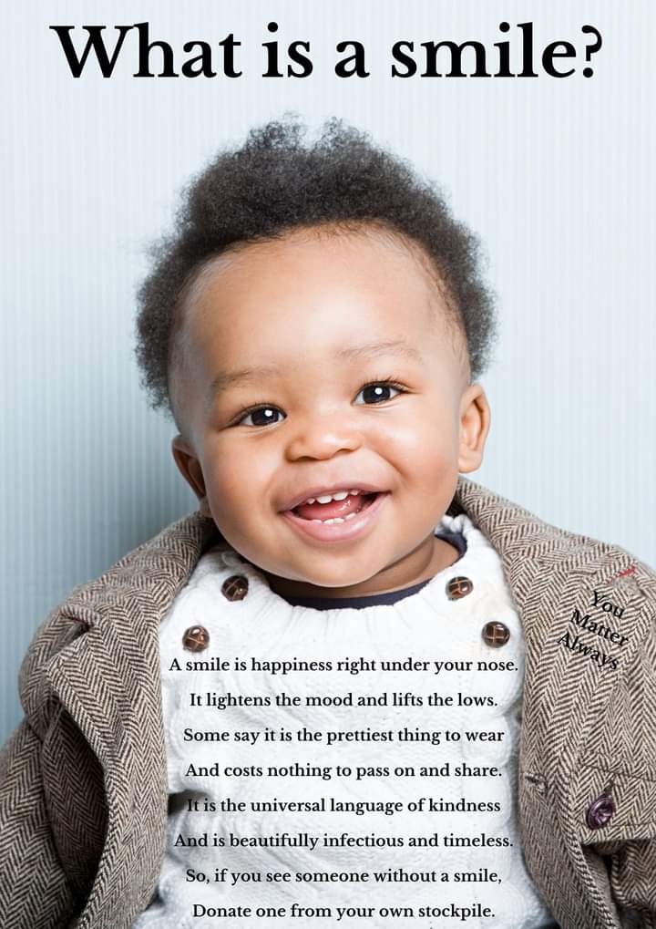 SuzieYMA's tweet image. Where and when possible...don't forget to smile 🙂💜🙂 #YouMatterAlways #smile #smilingiscontagious #CostsNothing #happinessisachoice #happinessrightunderyournose #whatisasmile #sharingiscaring