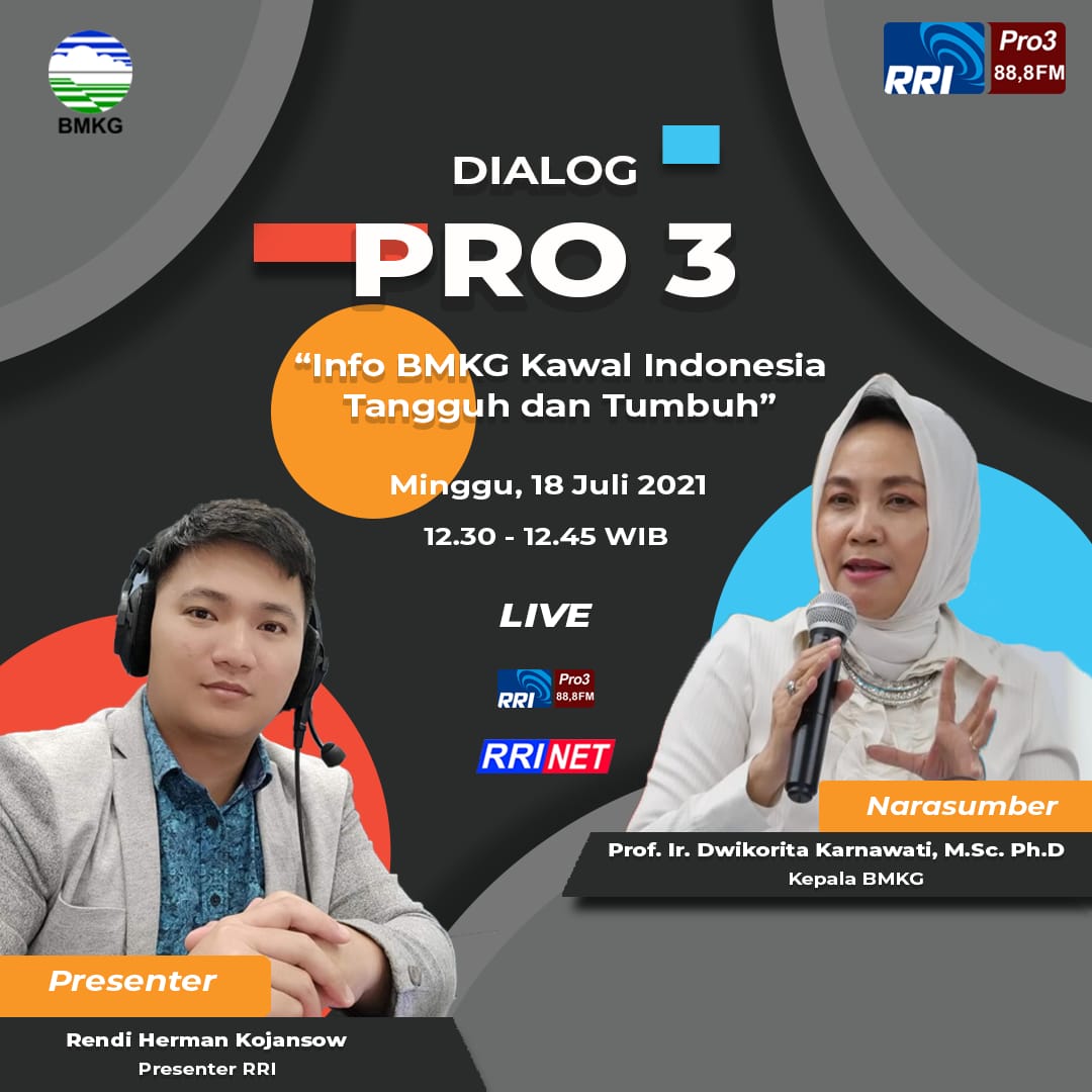 InfoHumasBMKG's tweet photo. Happy weekend #SobatBMKG! Yuk saksikan dialog Kepala BMKG dengan tema "Info BMKG Kawal Indonesia Tangguh dan Tumbuh" di RRI Pro 3 besok, 18 Juli 2021 pukul 12.30-12.45 WIB. Sobat bisa dengerin RRI di 88.8FM dan bisa nonton juga di RRI NET!😀
#BMKG
#RRI
#RRINET https://t.co/aD9q3DGHo7