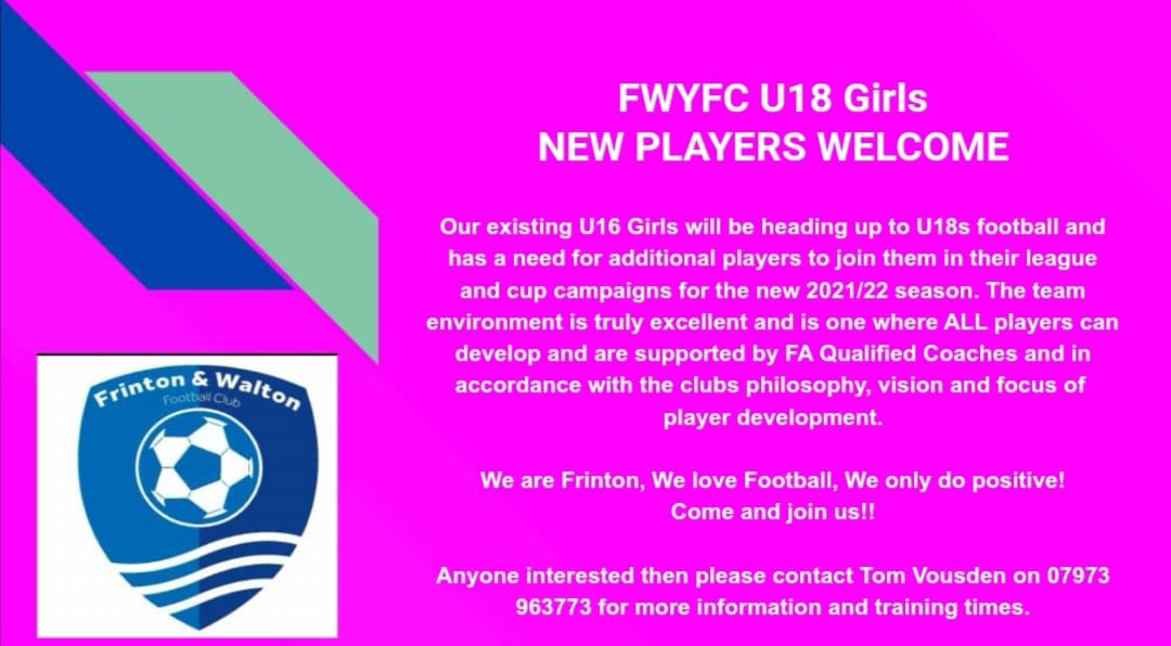 Our U18s are currently the only team in Tendring playing league football  and will be in the A league next season. Based in Tendring/Colchester &amp; looking to play? Why not get in touch?
*No trials
*Training twice a week with FA L2 coaches 
*Development focus
*Regular socials