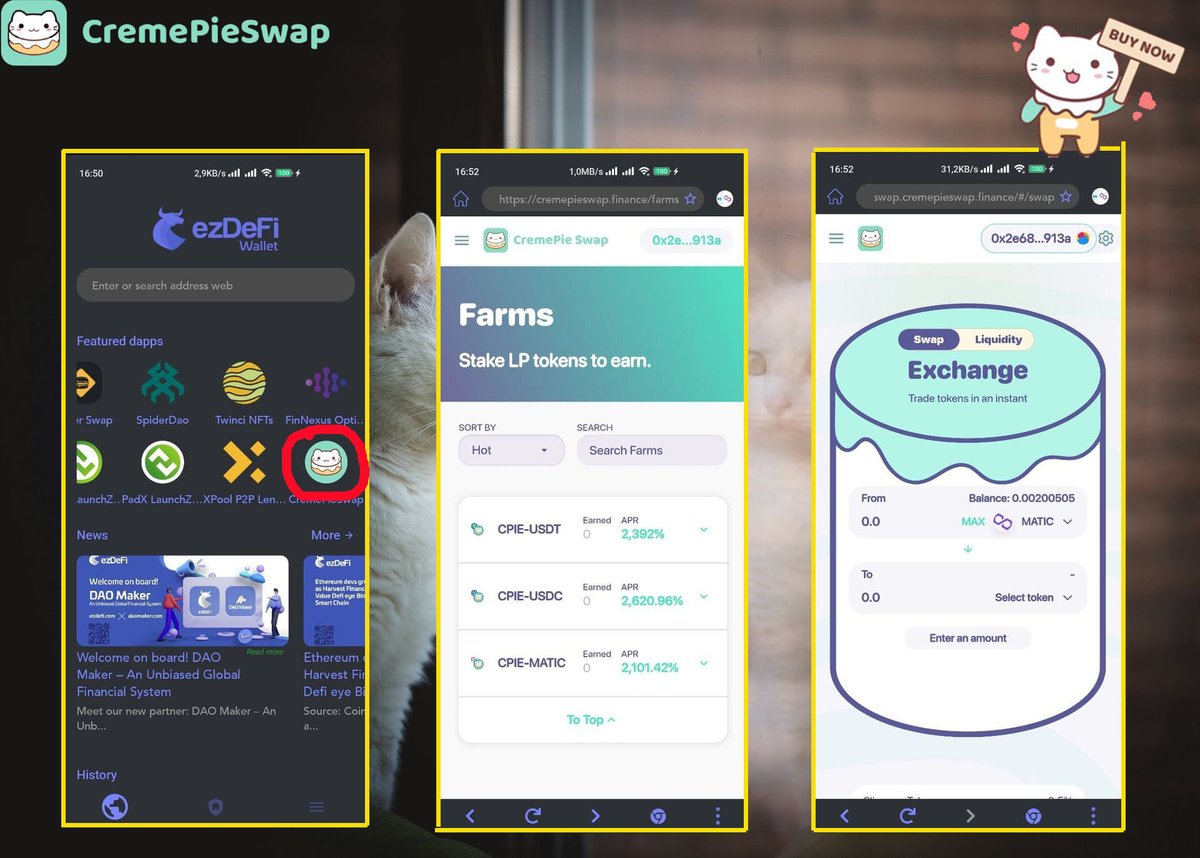 Sam_FreedomMMO's tweet photo. ✅@ezDeFi wallet in addition to supporting platforms like #BSC or #ETH. Now listing @CremePieSwap as a featured dApp.
✅You don't need to add bookmarks manually anymore, everything is convenient.
👉#EzDeFi wallet will convert to LZ Wallet soon.
$CPIE #LZ https://t.co/OdEHLvjU3P