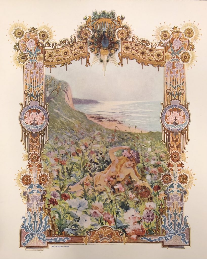 fred_manfrin's tweet photo. Un peu d’Art Nouveau en ce samedi ? En communiquant un recueil à un lecteur, je suis tombé sur ces merveilles, dans un catalogue de 1907 de l’imprimeur Draeger. Les Quatres saisons, par Louis Chalon (1866-1940). Pardon, les photos ne sont pas super , mais que c’est beau ! ⤵️ https://t.co/QYxScm4U7W