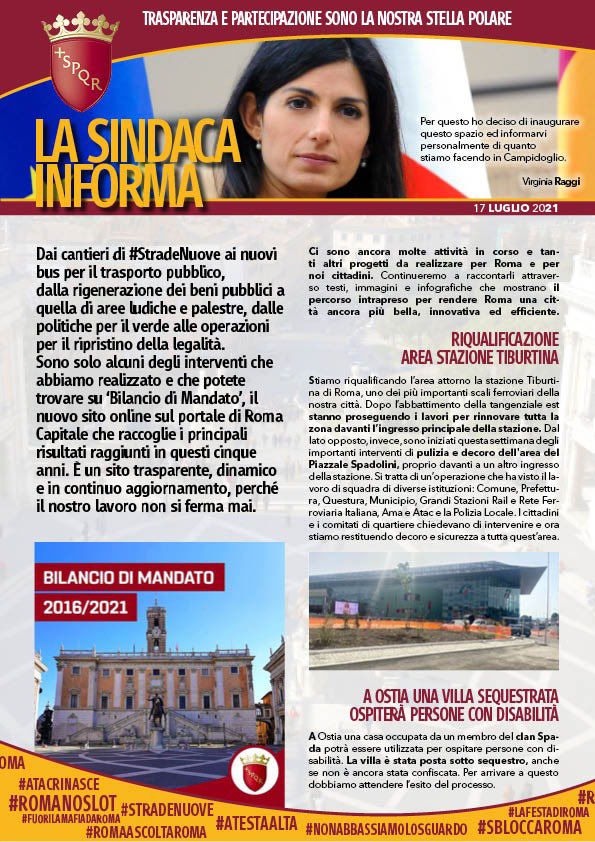 virginiaraggi's tweet photo. #LaSindacaInforma numero 203 la trovi qui:  
https://t.co/k41mzorFMw https://t.co/JIUDWL5Vj8