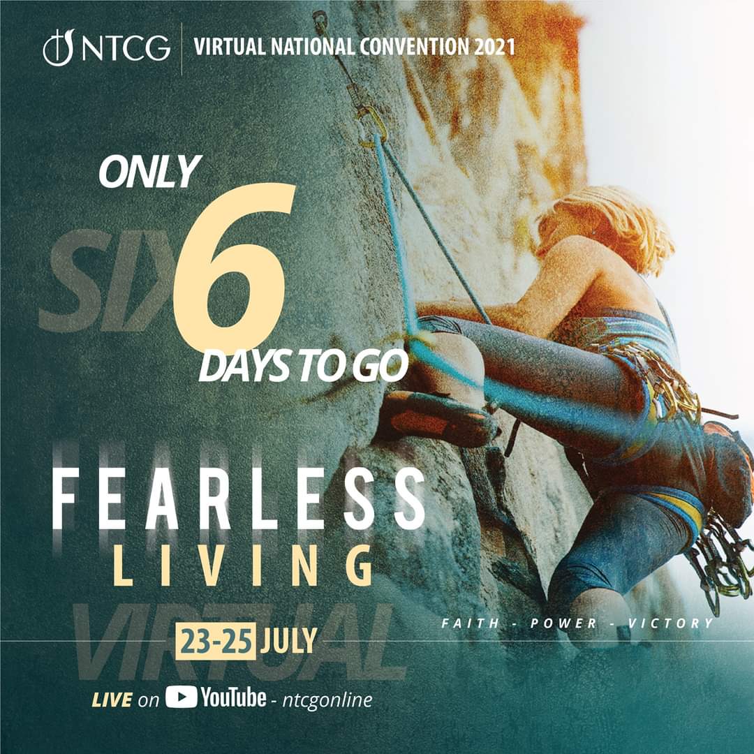 We are counting down the days to FEARLESS LIVING, Virtual National Convention, 23rd - 25th July.
Main sessions start each evening (Fri-Sun) at 7pm.

All sessions will be streamed live on youtube.com/ntcgonline 

#fearlessliving
#faithliving
#powerliving
#ntcgvirtualconv21