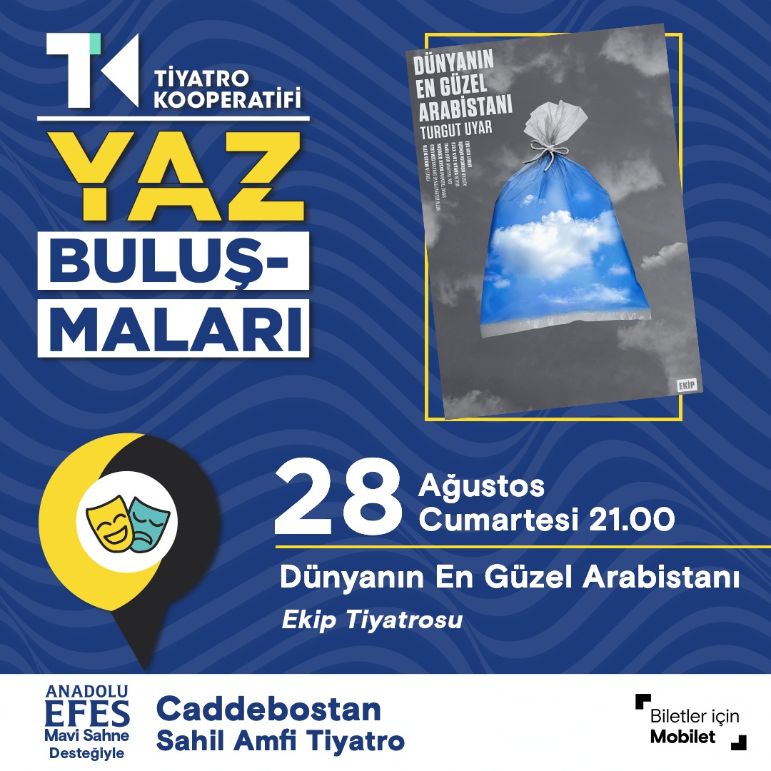 Tiyatro Kooperatifi Yaz Buluşmaları 2 Ağustos’ta başlıyor! Biletler <a href="/MobiletOfficial/">Mobilet</a>'da satışta! 

‘Dünyanın En Güzel Arabistanı’ 28 Ağustos Cumartesi saat 21:00’de, Caddebostan Sahili Amfi Tiyatro’da!

<a href="/atasehirbld/">Ataşehir Belediyesi</a> <a href="/kadikoybelediye/">Kadıköy Belediyesi</a> <a href="/TiyatroKoop/">Tiyatro Kooperatifi</a>

#tiyatrokooperatifiyazbuluşmaları