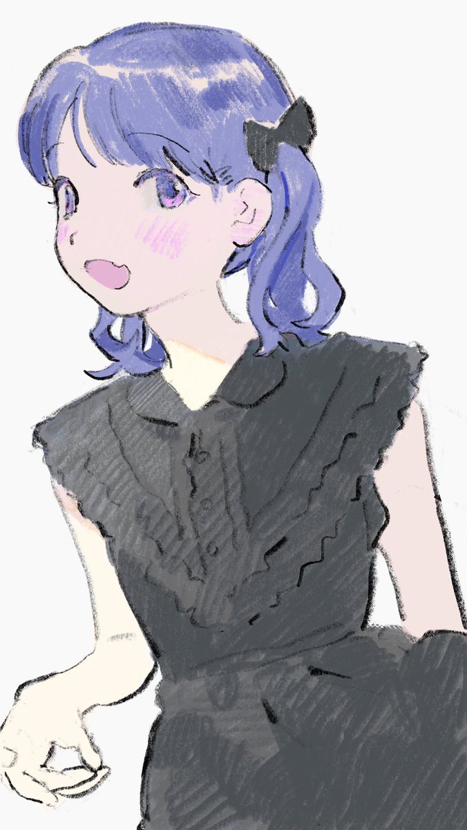 fukumaru koito 1girl solo dress twintails purple eyes black dress white background  illustration images