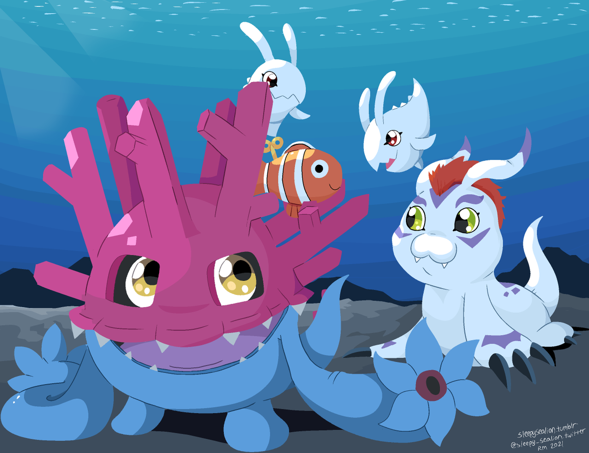 sleepy_sealion's tweet photo. Precious little Pichimon. #digimon #gomamon #pichimon #sangomon #digimonfanart https://t.co/y5l3JVvCRv