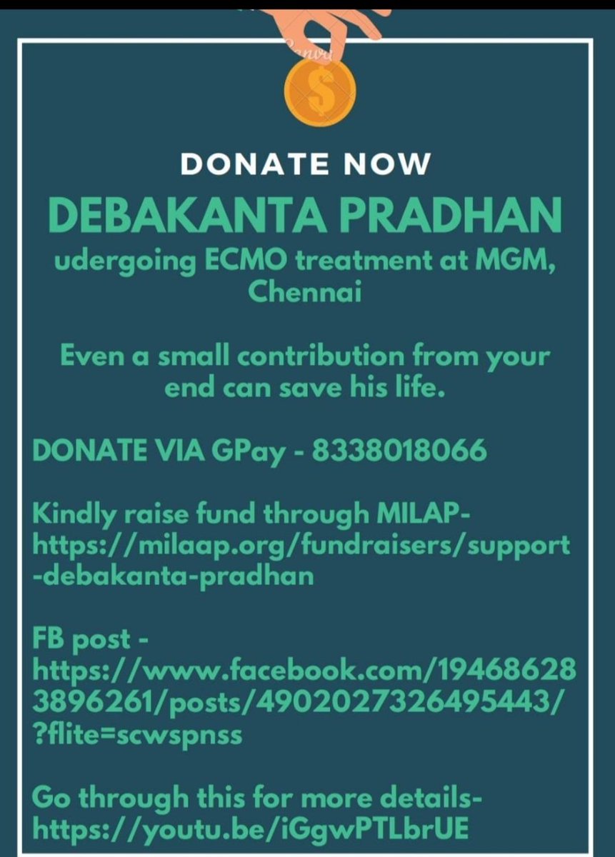Bibeka_18's tweet photo. Your one help can save a life. Already 35 lakh + has been spend. Now he is in chennai mgm hospital.1 cr + needed for ECMO treatment
Goole pay no :- 8338018066 @CMO_Odisha @SonuSood @SoodFoundation @MoSarkar5T @dpradhanbjp @smileplease_org @sabyaactor 
#savedebakanta https://t.co/m7NGAyU4oy