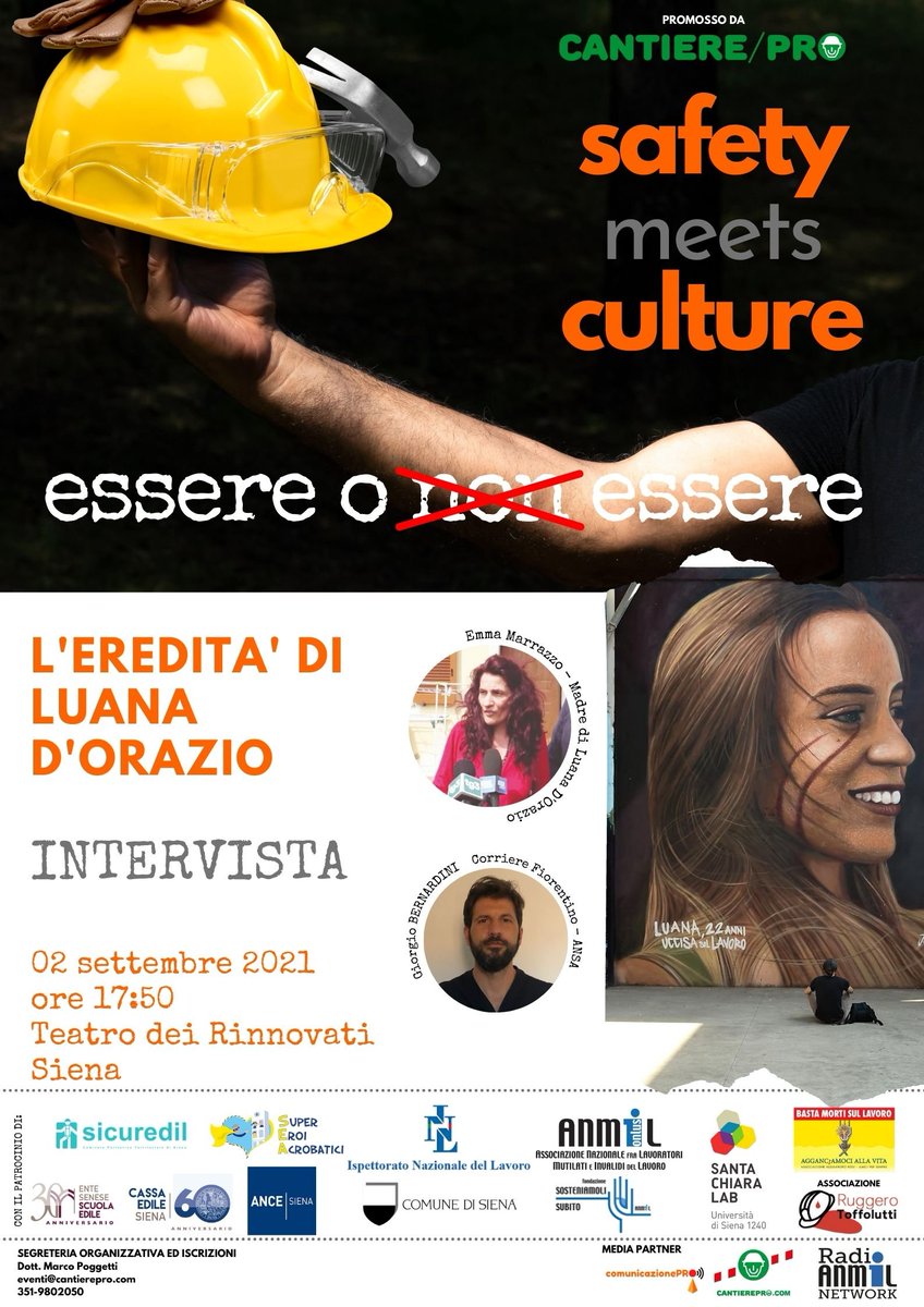 cantierePRO's tweet photo. 📢 𝗦𝗔𝗙𝗘𝗧𝗬 𝗺𝗲𝗲𝘁𝘀 𝗖𝗨𝗟𝗧𝗨𝗥𝗘 <𝟮𝟭📢
30 agosto al 09 settembre

𝐋'𝐞𝐫𝐞𝐝𝐢𝐭𝐚̀ 𝐝𝐢 𝐋𝐮𝐚𝐧𝐚 𝐃'𝐎𝐫𝐚𝐳𝐢𝐨
02 settembre 2021 ore 17:45

(⚠ evento sottoposto a protocollo anti-contagio Covid - obbligatoria la prelazione qui -> https://t.co/heiVsDfD4W  ⚠) https://t.co/OjULYHgbXt