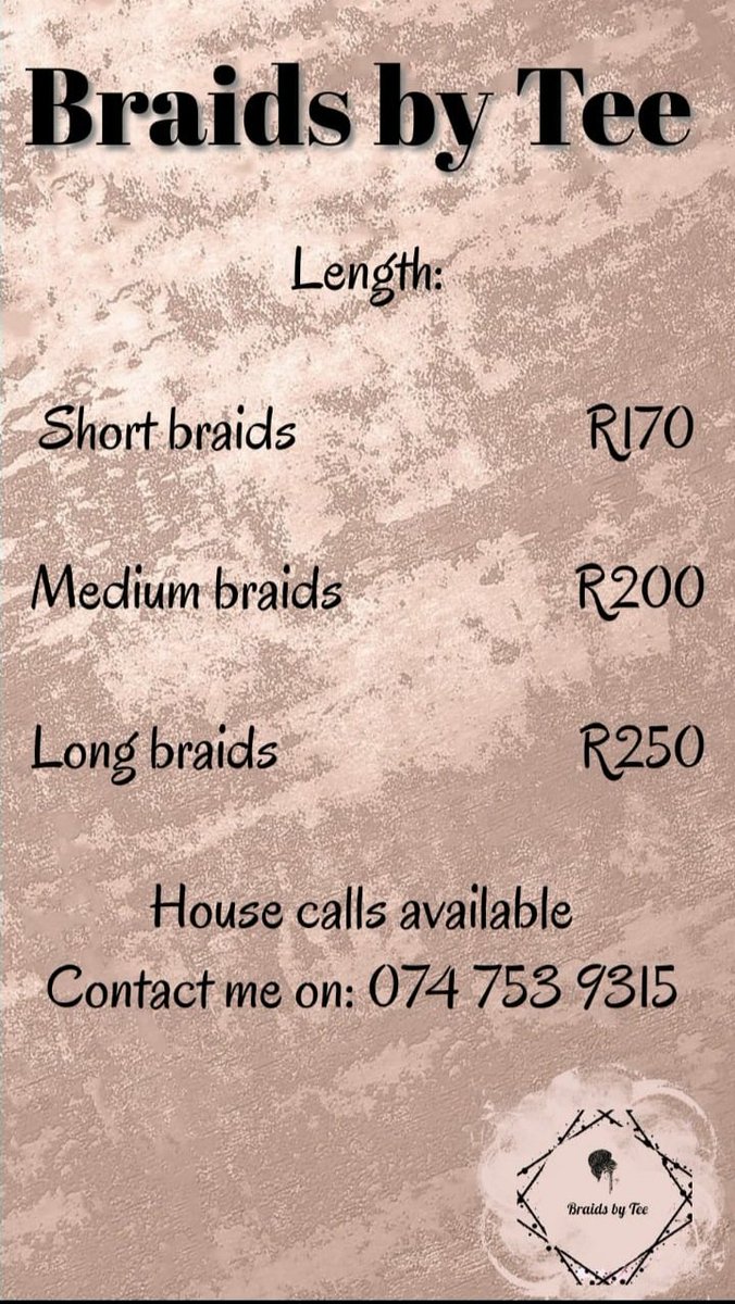 _nomty's tweet image. Indoda must make his queen look pretty.

Short length braids:      R170
Medium length braids: R200
Long length braids:       R250

wa.me/message/LF6VOD…