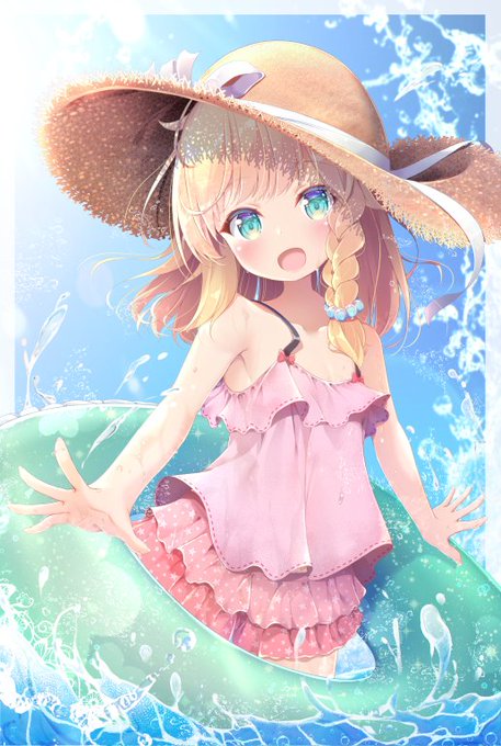 「pink one-piece swimsuit」 illustration images(Latest｜RT&Fav:50)