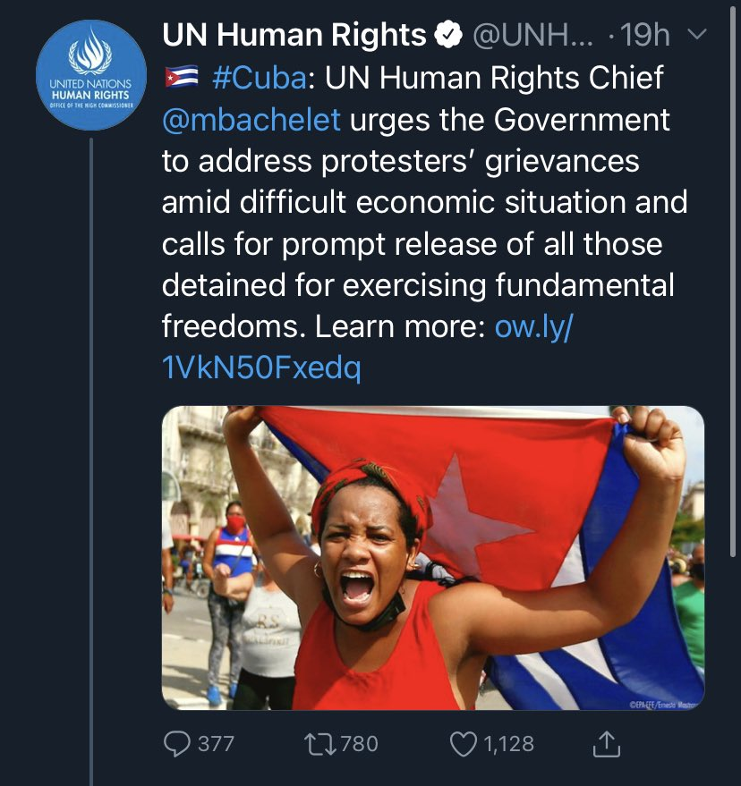 JulianMaciasT's tweet photo. Nueva historia de 3 capítulos:
- La ONU usa la imagen de activista revolucionaria cubana como si fuera manifestante contra el gobierno.
- La persona de la imagen (@BettyPairol) denuncia la manipulación con su imagen.
- Twitter banea la cuenta de Betty Pairol por actividad inusual https://t.co/XX1ajSh7ym