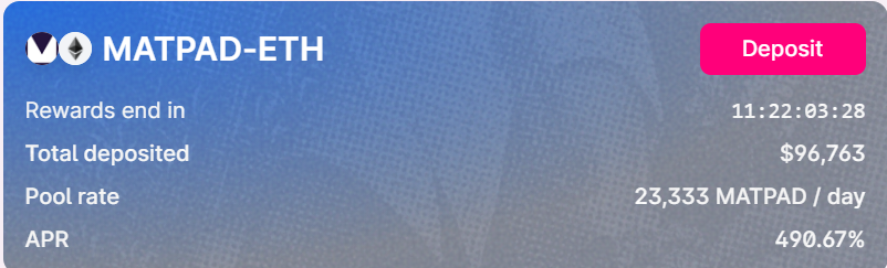 👨‍🌾 Put your $MATPAD at  work and earn high APR at $MATPAD- $ETH farm at Dfyn on Polygon network!

Current APR: 490% 🚀

The Popular farm program will run till 31st July, 2021 ✅

👨‍🌾 Farm here: exchange.dfyn.network/#/popular-farm…

#MaticPad $MATPAD