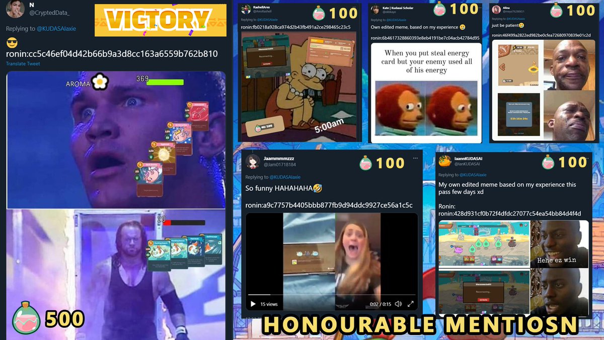 Kudasai_Martius's tweet photo. Winners of the 500SLP meme contest chosen👏🥳!!
Loved all your memes, it was really hard to decide!, so added another 500SLP for the next 5 memes i liked more! Congratulations to the winners!

And thanks to my friend @Darduinwtf, he helped me choosing! he's a real Memelord. https://t.co/KHXp2VMrTN