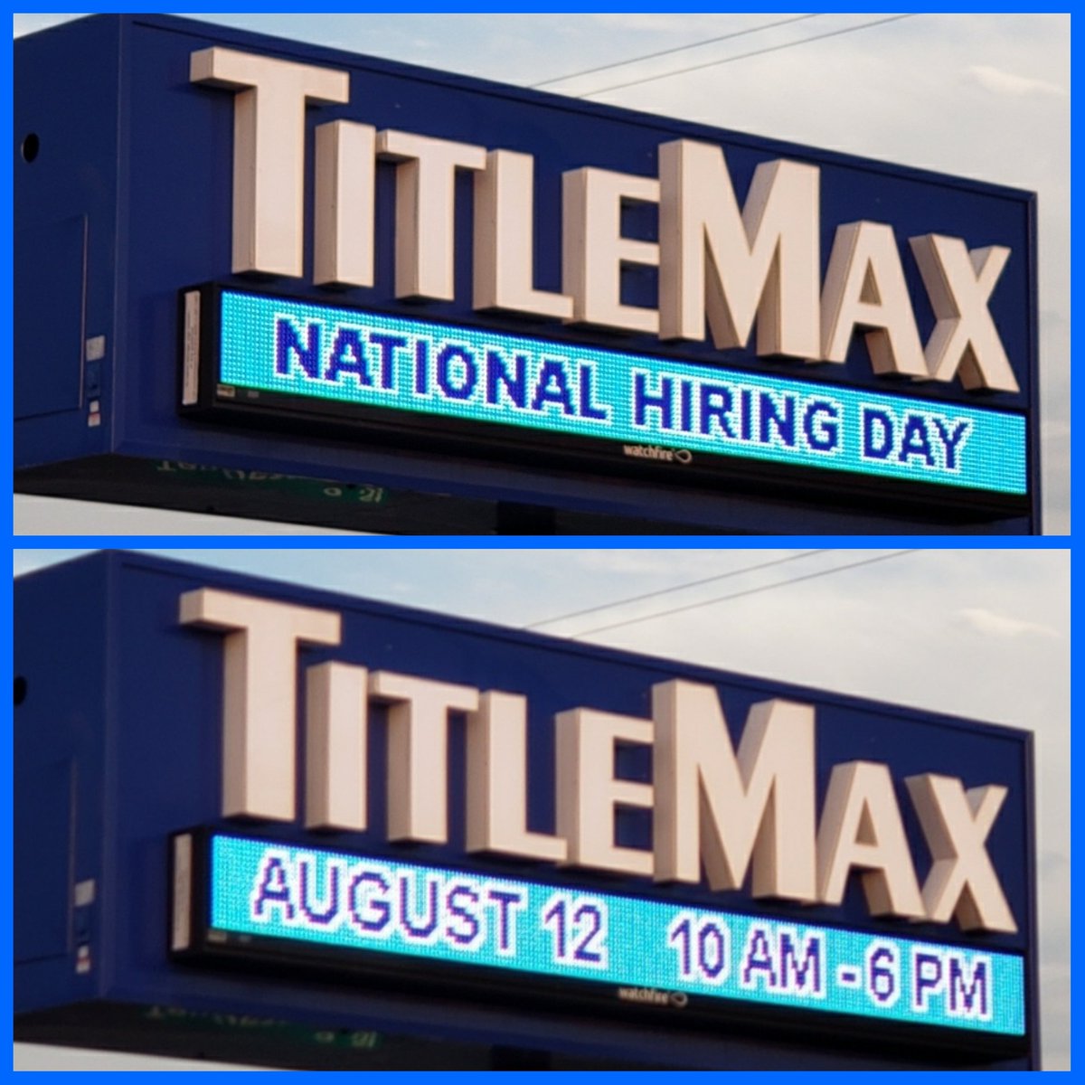 TitleMax is not just a job, it is a CAREER!  Need a change? Visit any TitleMax location on our
National Hiring Day August 12th!
#TMXNHD21 @Mariela99616689 @NM_151_Pat <a href="/SergioEPena1/">Sergio Pena</a> <a href="/jamesd4tmx/">JamesRVP20</a> <a href="/Manthony713/">Mark Smith</a> <a href="/TitleMax/">TitleMax</a>