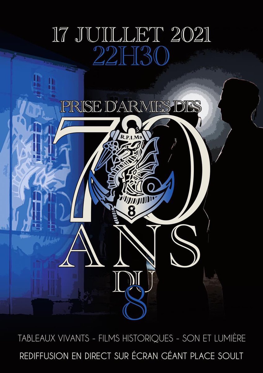 Bon anniversaire au <a href="/8eRPIMaOfficiel/">8e RPIMa - Officiel</a> qui fête ses 70 ans!
Aujourd'hui, à 22h30, une prise d'armes sons et lumières aura lieu au quartier Fayolle, à Castres. Cette représentation retrace l'histoire du 8e RPIMa et sera diffusée en direct place Soult sur écran géant. <a href="/VilledeCastres/">Ville de Castres</a>