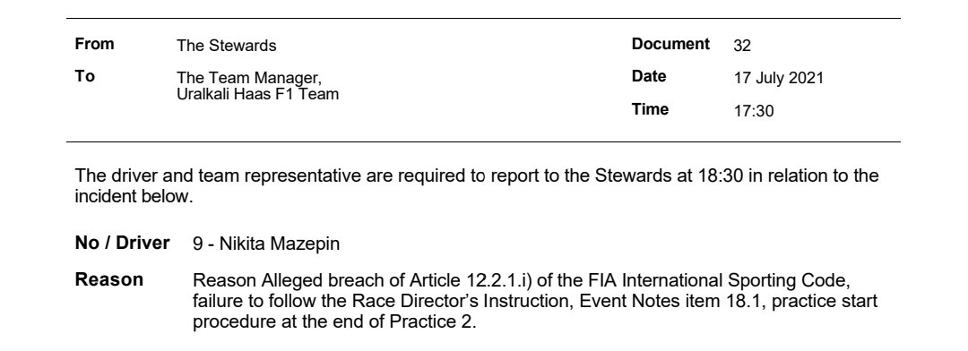 Ahmet_Cir's tweet photo. Sainz (again), Vettel and Mazepin summoned to the stewards for failing to follow the Race Director's instructions for the practice start procedures at the end of FP2.

#F1 #BritishGP #Formula1 https://t.co/p9MVra2WeU