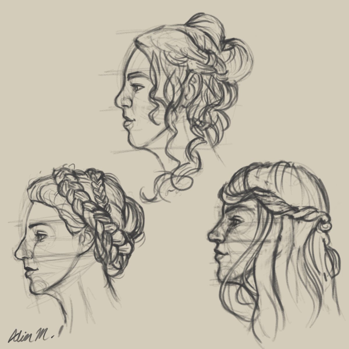 alia_moosvi's tweet image. I enjoy #SketchingFaces, but I have trouble imagining different #hairstyles so I often need to look up references for help. For these, I searched for #medieval hairstyles without worrying about how historically accurate they are.