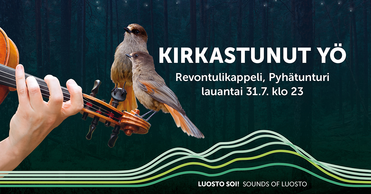 LuostoSoi's tweet photo. Keskellä lapin yötön yötä, Luosto soi!-festivaalin ainoa myöhäisillan kamarimusiikkikonsertti käsittelee tähtitaivasta ja suurta rakkautta. Revontulikappelissa luvassa harvoin kuultu Connessonnin Tähtikuvat, sekä yksi mestariteoksista suurimpia, Arnold Schönbergin Kirkastunut Yö. https://t.co/nQ1ZQ3RnI9