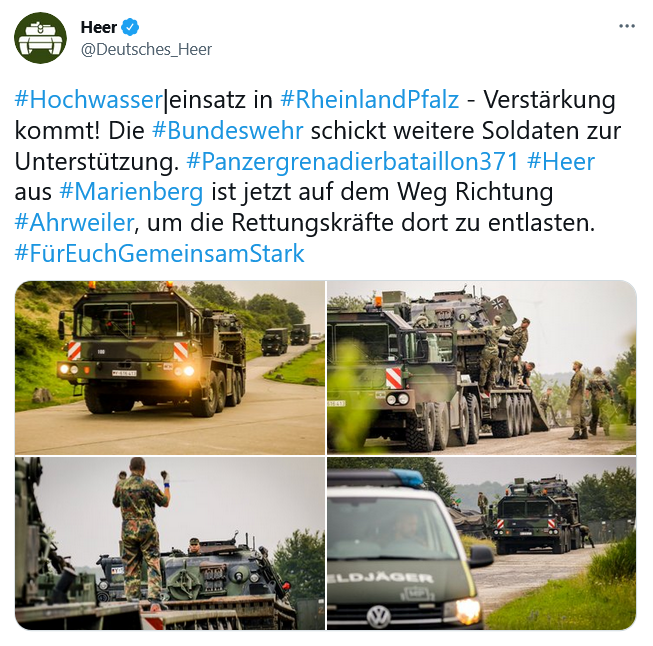 LSteinwandter's tweet photo. Ein Glück, daß das "fossile Patriarchat" und nicht die grüne Jugend bei der #Flutkatastrophe im Einsatz ist und hilft. https://t.co/T9aouQqMSu