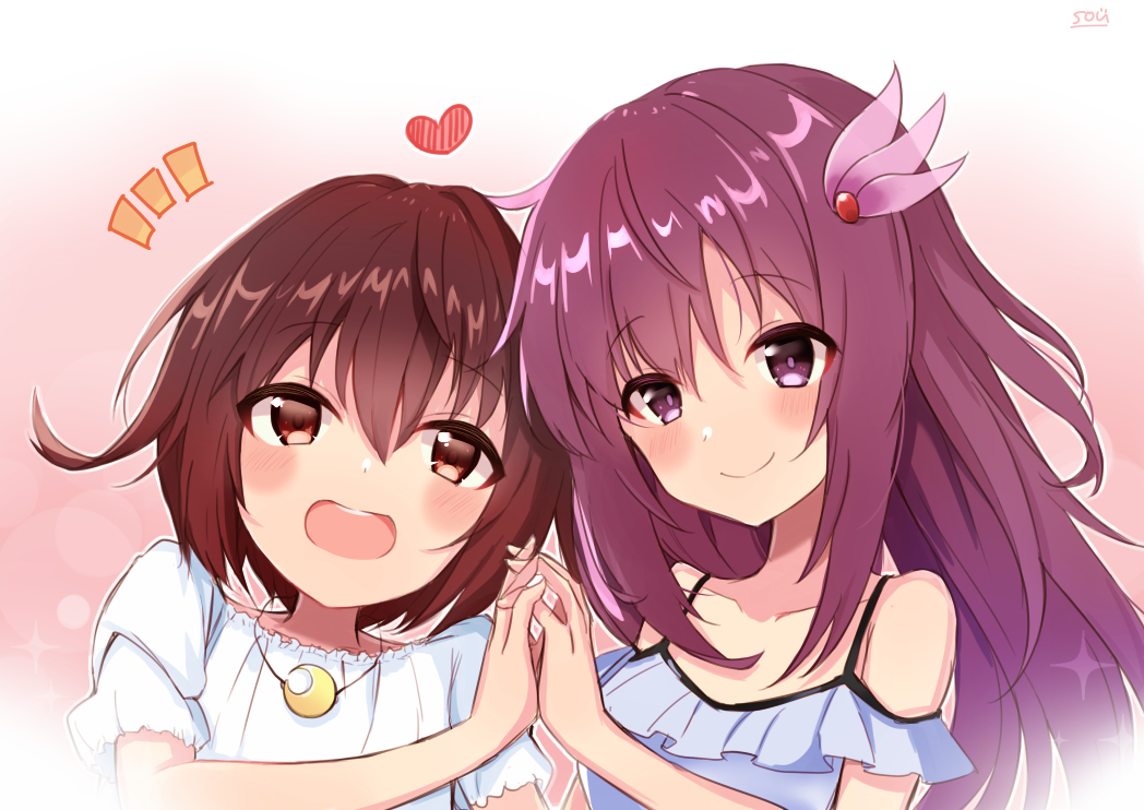 kisaragi (kancolle) ,mutsuki (kancolle) multiple girls 2girls long hair brown hair short hair crescent purple eyes  illustration images