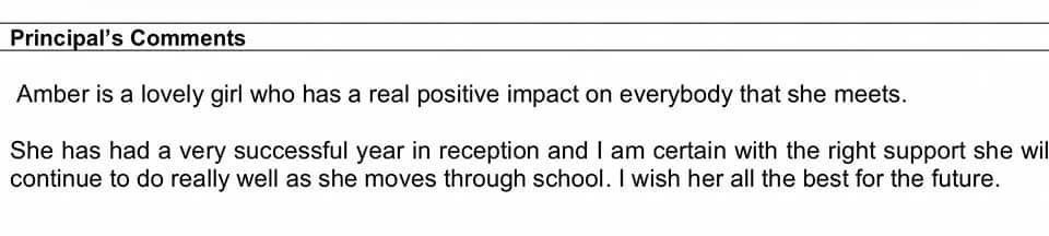 KevRitchie's tweet photo. So proud of our little one. What a cracking school report and this bit was just the best!
#DownSyndrome #NoBarriers #ProudParentAlert https://t.co/V31AxmueWX