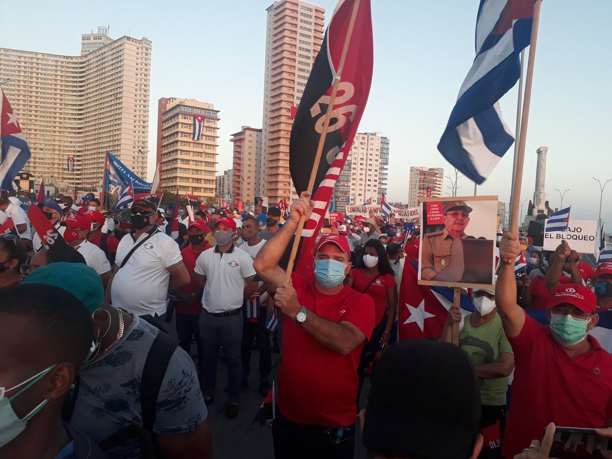 PressTV's tweet photo. Thousands of Cubans took to streets near US Embassy in Havana to defend their government  in wake of recent unrest that has gripped their country https://t.co/HN2uoqYlwA