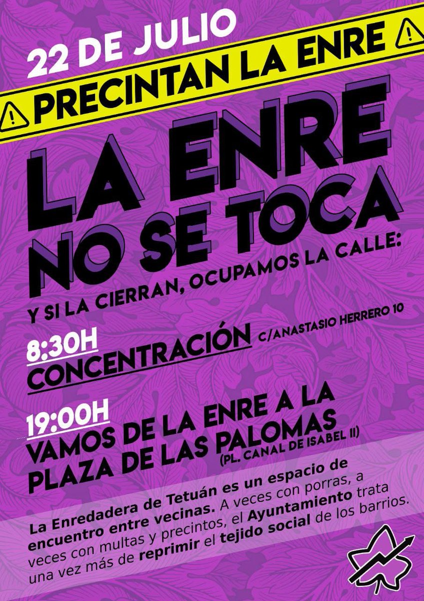 Quieren precintar nuestro espacio, donde nos organizamos y luchamos por una sociedad más justa.
Acude, apoya y difunde! No permitamos que cierren los espacios que luchan