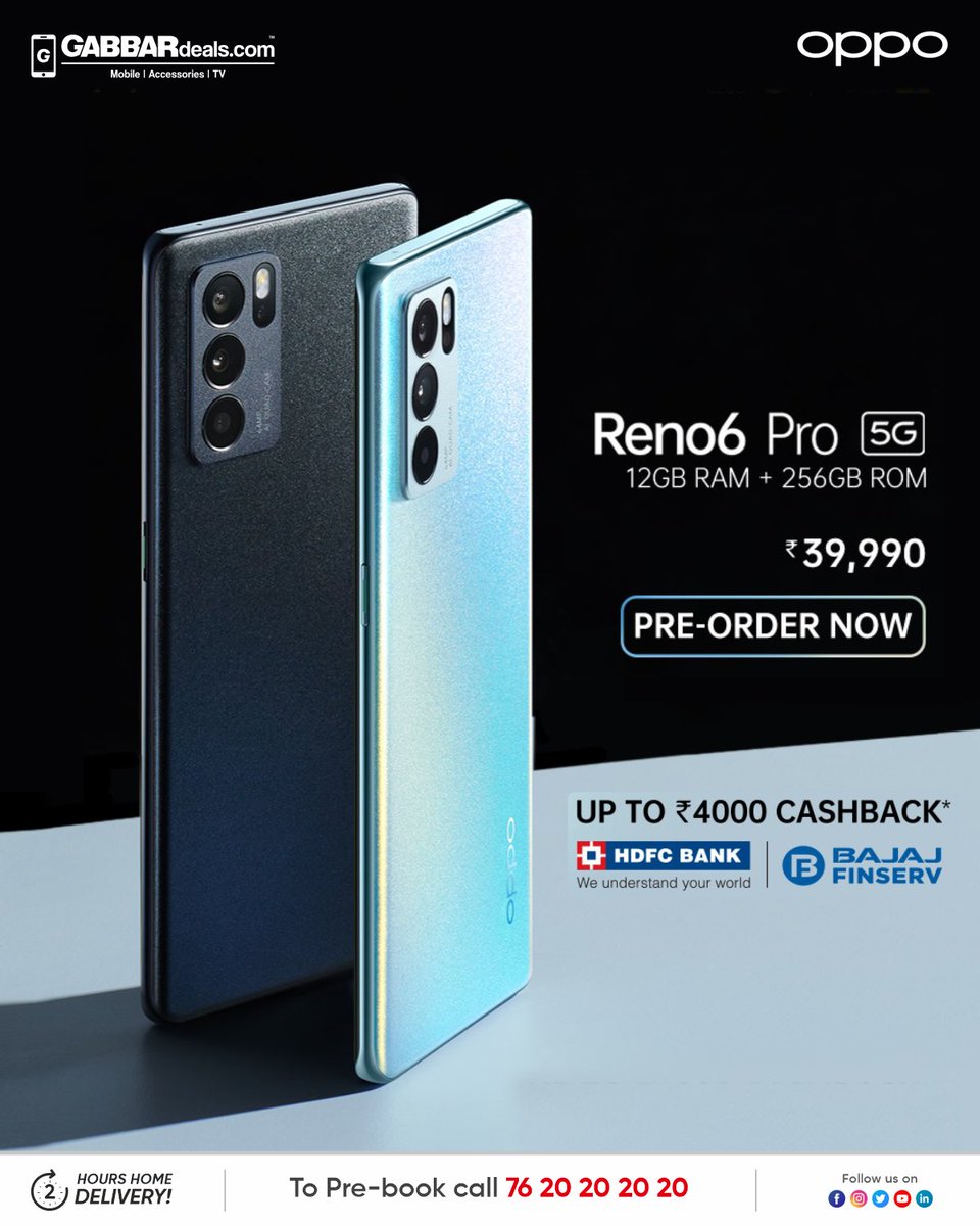GabbarDeals's tweet image. It's here.😍😎
Experience the perfect way to capture your #EveryEmotionInPortrait with OPPO Reno6 Pro 5G, 

Equipped with Bokeh Flare Portrait Video, OPPO Reno Glow, MediaTek Dimensity 1200, and much more, designed just for you at ₹39,990. #5GSuperPhone 
#GABBARdeals #OPPOreno