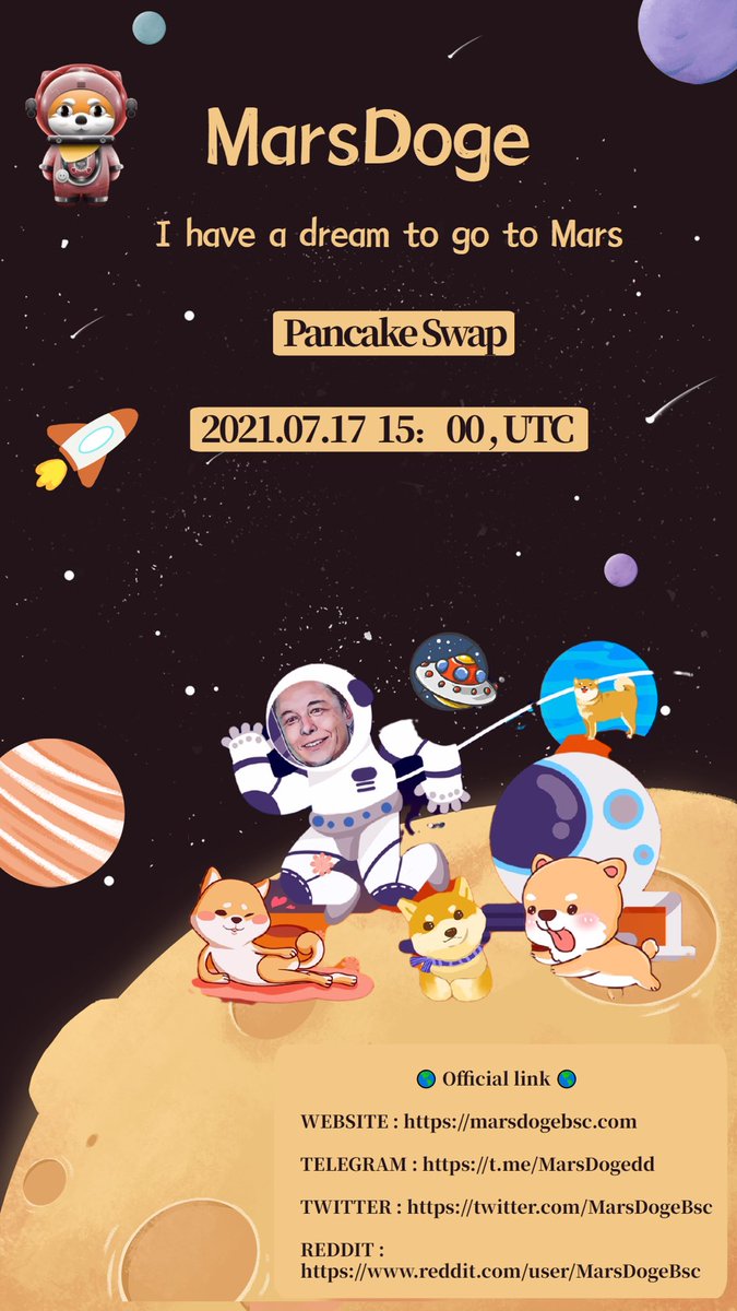 BabyDogeCo's tweet photo. @elonmusk Hi,Everyone Welcome to Mars Doge Official Community! 
As a member of the Doge family, this puppy had a dream since he was born, that is to ride on Musk's rocket to Mars and establish his own Martian doge family there.。
BSC:0xb0CFae1C60fB5Fbd10733b5ce6240fd2C61cF54c https://t.co/p8rqXNtHA2