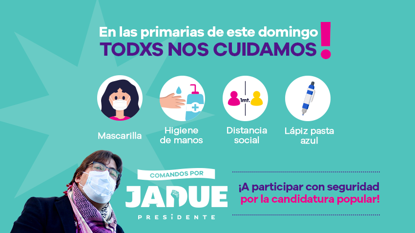 comandosxjadue's tweet photo. ¡Mañana votamos sin miedo y con las manos limpias en las primarias!

A participar cumpliendo las medidas de seguridad, este domingo todxs nos cuidamos para seguir construyendo el Chile Digno que soñamos.

#JaduePresidente
#ElPuebloVotaJadue https://t.co/QF6NG87Bu1