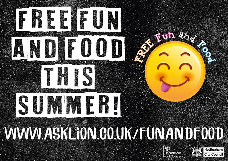 This summer will be full of #FreeFunFoodNottm!☀️
 
<a href="/NottmPlayhouse/">Nottingham Playhouse</a> are partnering with <a href="/NFFC_Community/">Nottingham Forest Community Trust</a>, <a href="/ChalleNGeNottm/">ChalleNGe</a>, &amp; <a href="/Nottm_Contemp/">Nottingham Contemporary</a> to deliver free sport &amp; creative arts sessions, with free packed lunches, during August for ages 6-16.

Book now: bit.ly/3rb9Xg4