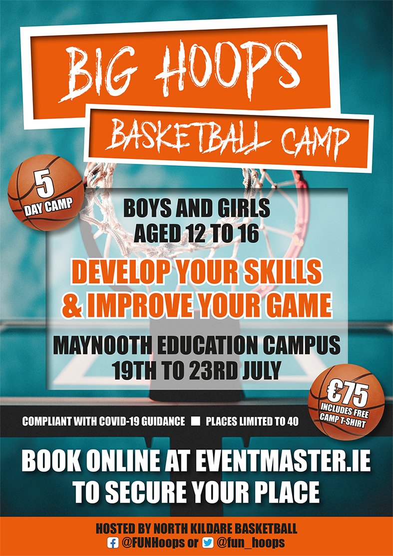 last call for BIG Hoops camp starting Monday, at the magnificent 5 court outdoor facility in Maynooth Education Campus @KildareSports <a href="/BballIrl/">Basketball Ireland</a> <a href="/MaynoothPPS/">Maynooth PostPrimary</a> <a href="/KildareSP/">Kildare Sports Partnership</a> <a href="/LiffeyCelticsBC/">Liffey Celtics</a> <a href="/LiffeyChamp/">Liffey Champion</a> <a href="/ddactivekids/">David Donnelly</a> @_RMJH4