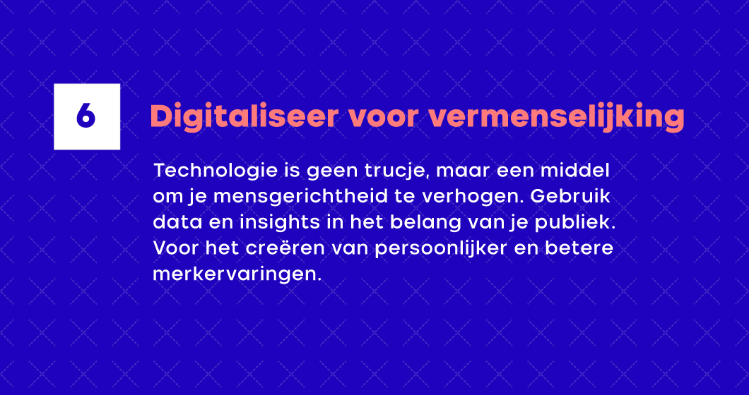 pimonline's tweet photo. Digitaliseer voor vermenselijking. Dat is het 6e doel uit het #MarketingManifest.

Jouw publiek houdt van persoonlijke en goede merkervaringen. Zet techniek daarom in om je mensgerichtheid te vergroten.
https://t.co/zz4E3DiDFq

#digitalisering #vermenselijking #impact https://t.co/lFfaBkvvu3