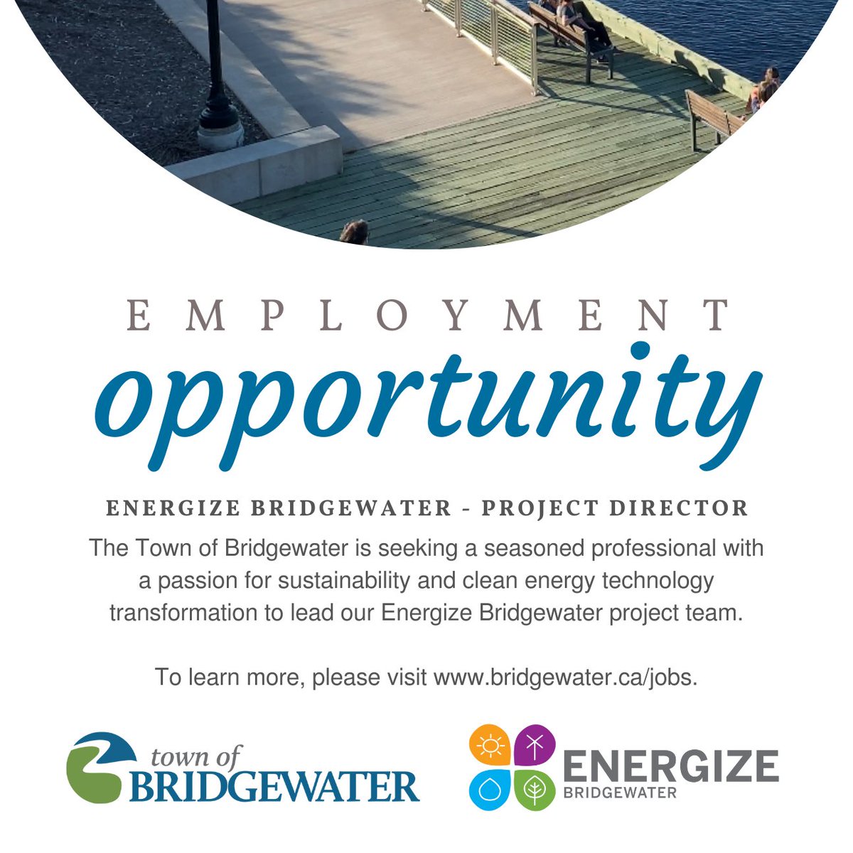 We're looking to hire an experienced professional with a passion for sustainability and transformative clean energy technology as our Energize Bridgewater Project Director! For full posting details, please visit bridgewater.ca/jobs! #workwithus #awesomeBridgewater