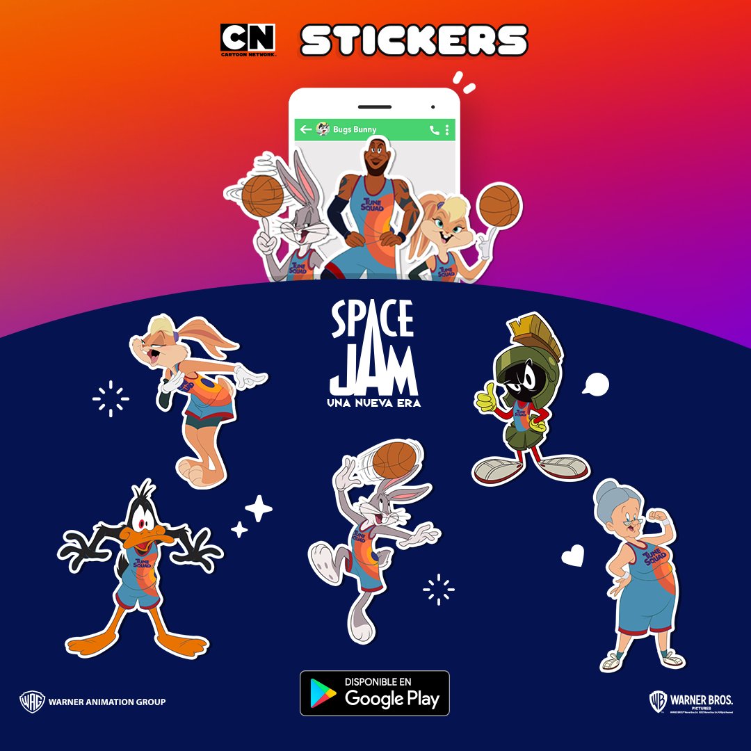 تويتر \ Cartoon Network LA على تويتر: "¿Quién ya vio Space Jam: Una Nueva  Era? ¡Ahora puedes descargar el paquete de stickers de la película para  armar tu propio equipo! 🏀🥕 Encuéntralo