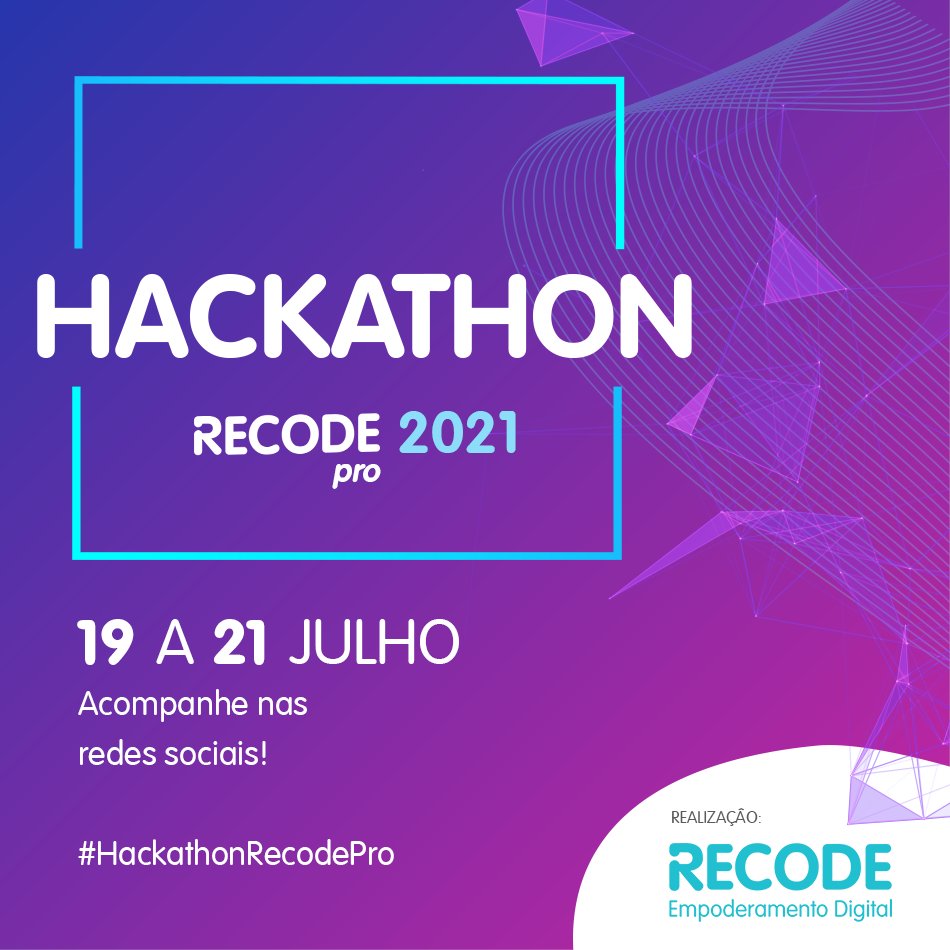 rederecode's tweet image. Está chegando a hora! O #HackathonRecodePro 2021 é um desafio virtual, que ocorrerá entre os dias 19 e 21/07, para desenvolvimento de ideias tecnológicas que promovam impacto social. Acompanhe nossas redes sociais para saber mais ou acesse o site recodepro.org.br.