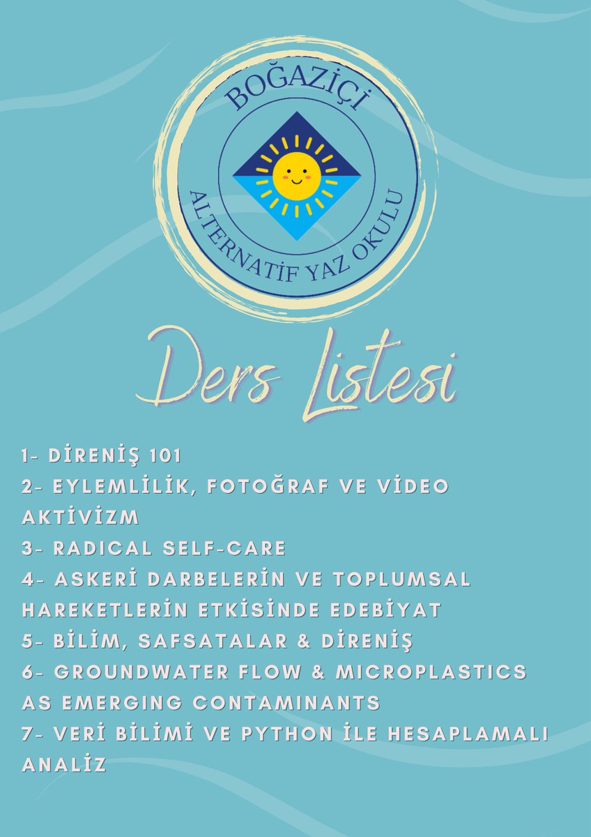 bounphilfree's tweet photo. Herkese merhaba!
Gönüllü inisiyatifler toplamı olarak düzenlendiğimiz Alternatif Yaz Okulu'muzun ders listesini paylaşmaktan gurur duyuyoruz! :) Detayları ilerleyen zamanlarda paylaşacağız.
Not: Kayyumlar, vekil kayyumlar ve işbirlikçiler aramıza gelemez https://t.co/QCeRYK2NDB