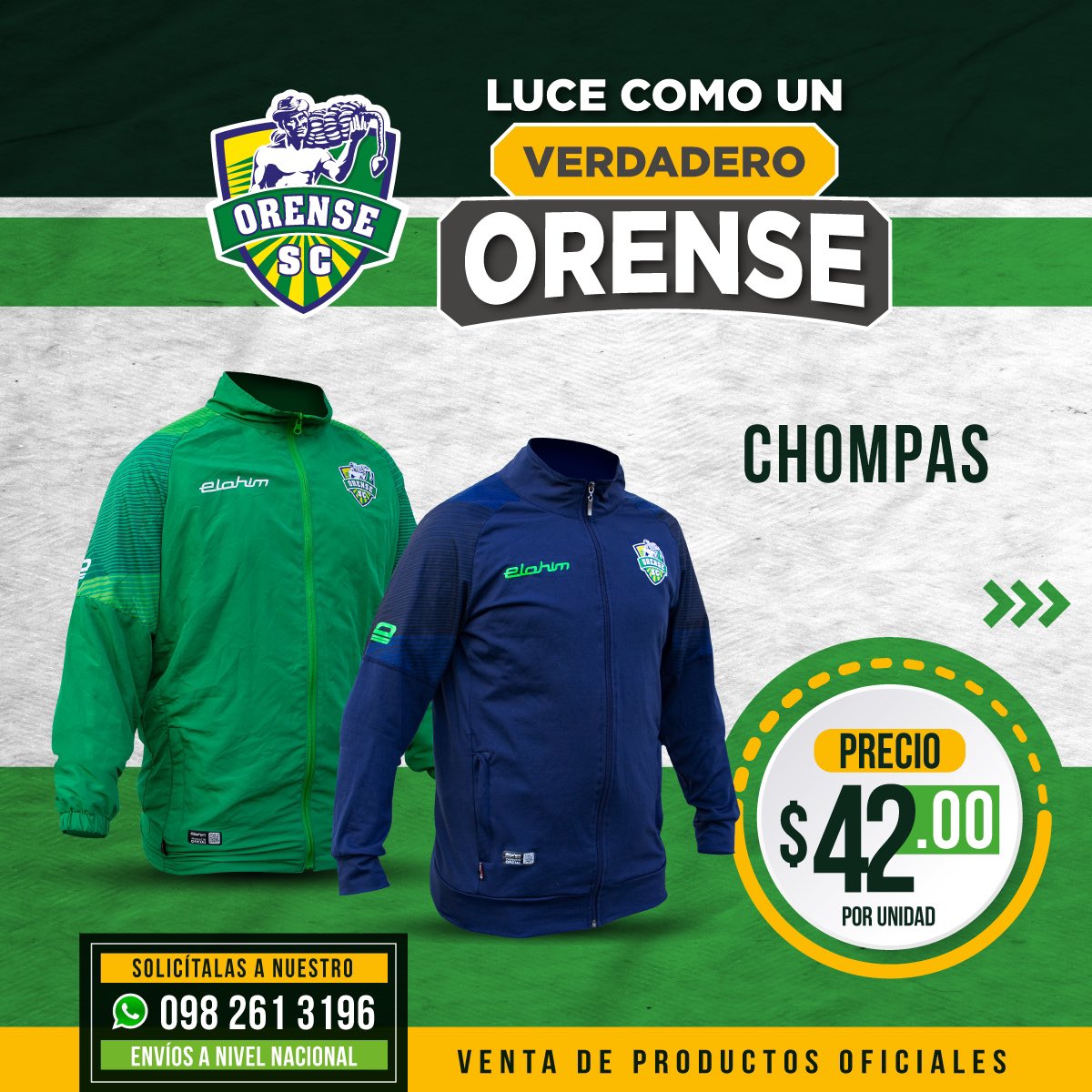 Orense Sporting Club on X: ¡LUCE COMO UN VERDADERO ORENSE! 🎉🤩🟢🟡  Aliéntanos desde casa con nuestros productos oficiales. 💪💚 Solicítalos a  nuestros números 📲096-760-3320 📲098-832-1455 📲098-261-3196 o ingresando  a este link 🔗👇