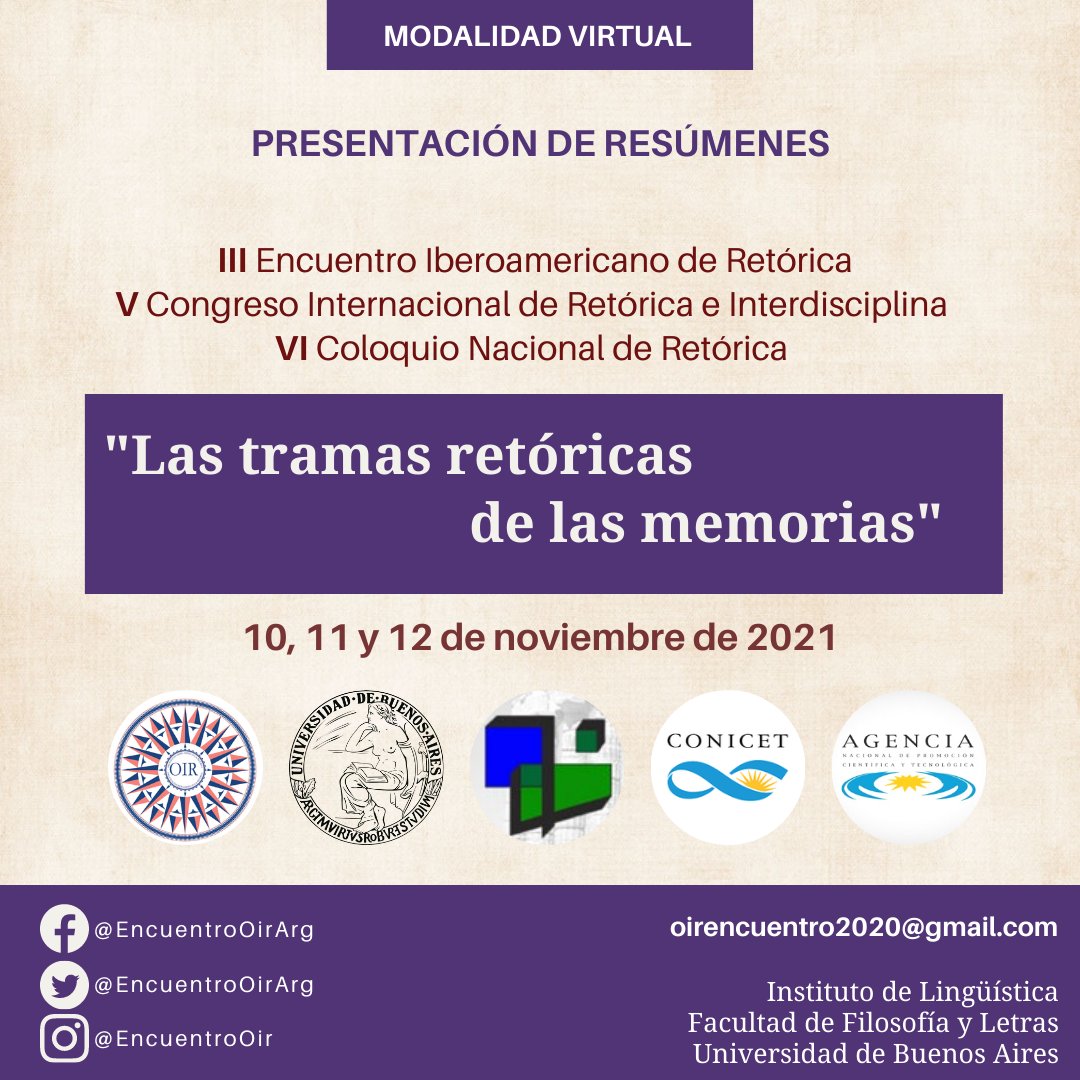 #Atención📣
¡Tenemos novedades!
📅 Extendemos el plazo para que envíen sus resúmenes hasta el 31 de julio.
📧 Recuerden que deben enviarlos al mail oirencuentro2020@gmail.com.
.
#IIIEncuentroOIR #Congreso #Retórica