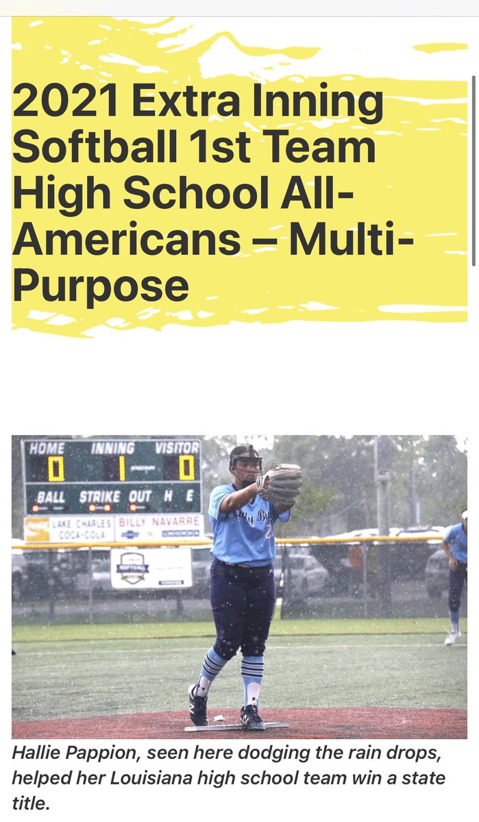 HPappion's tweet image. Thank you ⁦@ExtraInningSB⁩ for selecting me as an All American and for all of your support for us and this sport. So grateful and honored to be on this list after such a challenging year. ⁦@04Impact⁩ ⁦@Softball_La⁩ ⁦@SoftballBarbe⁩ ⁦