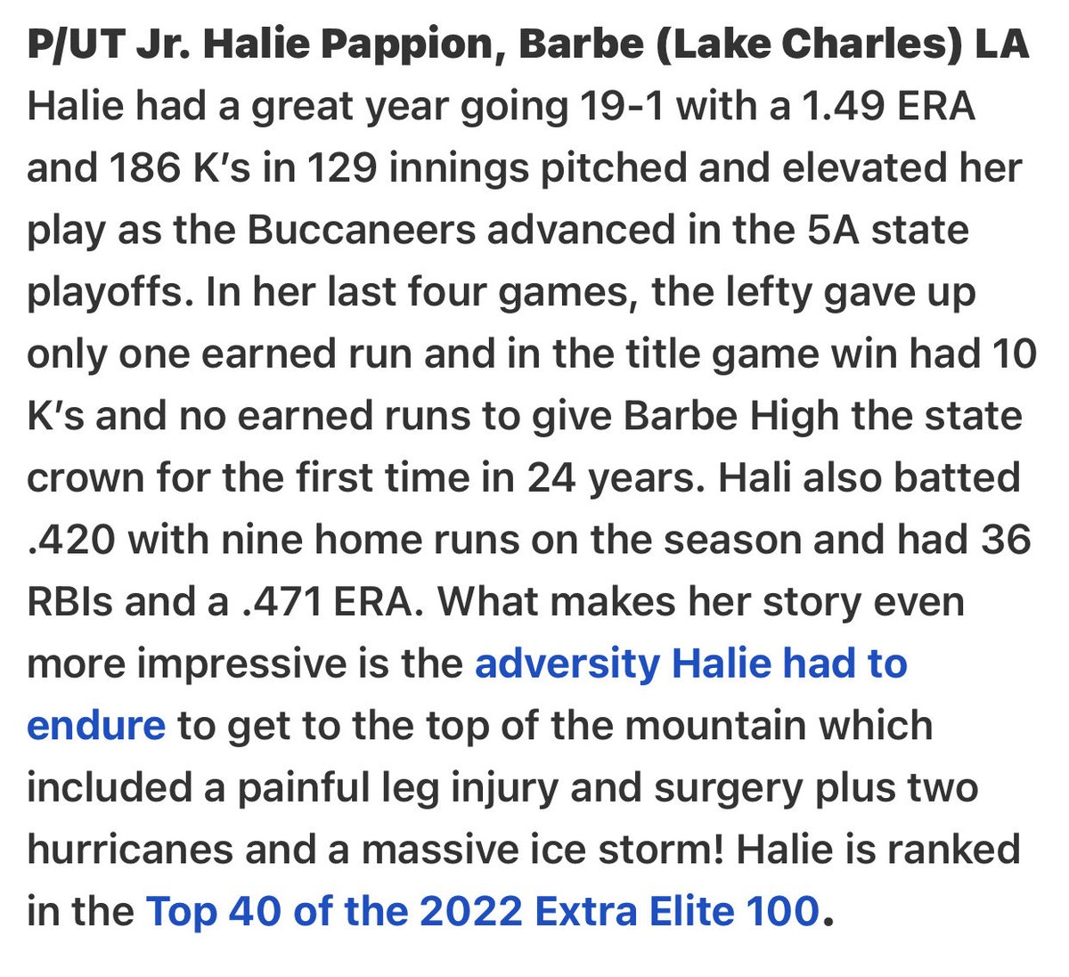 HPappion's tweet image. Thank you ⁦@ExtraInningSB⁩ for selecting me as an All American and for all of your support for us and this sport. So grateful and honored to be on this list after such a challenging year. ⁦@04Impact⁩ ⁦@Softball_La⁩ ⁦@SoftballBarbe⁩ ⁦