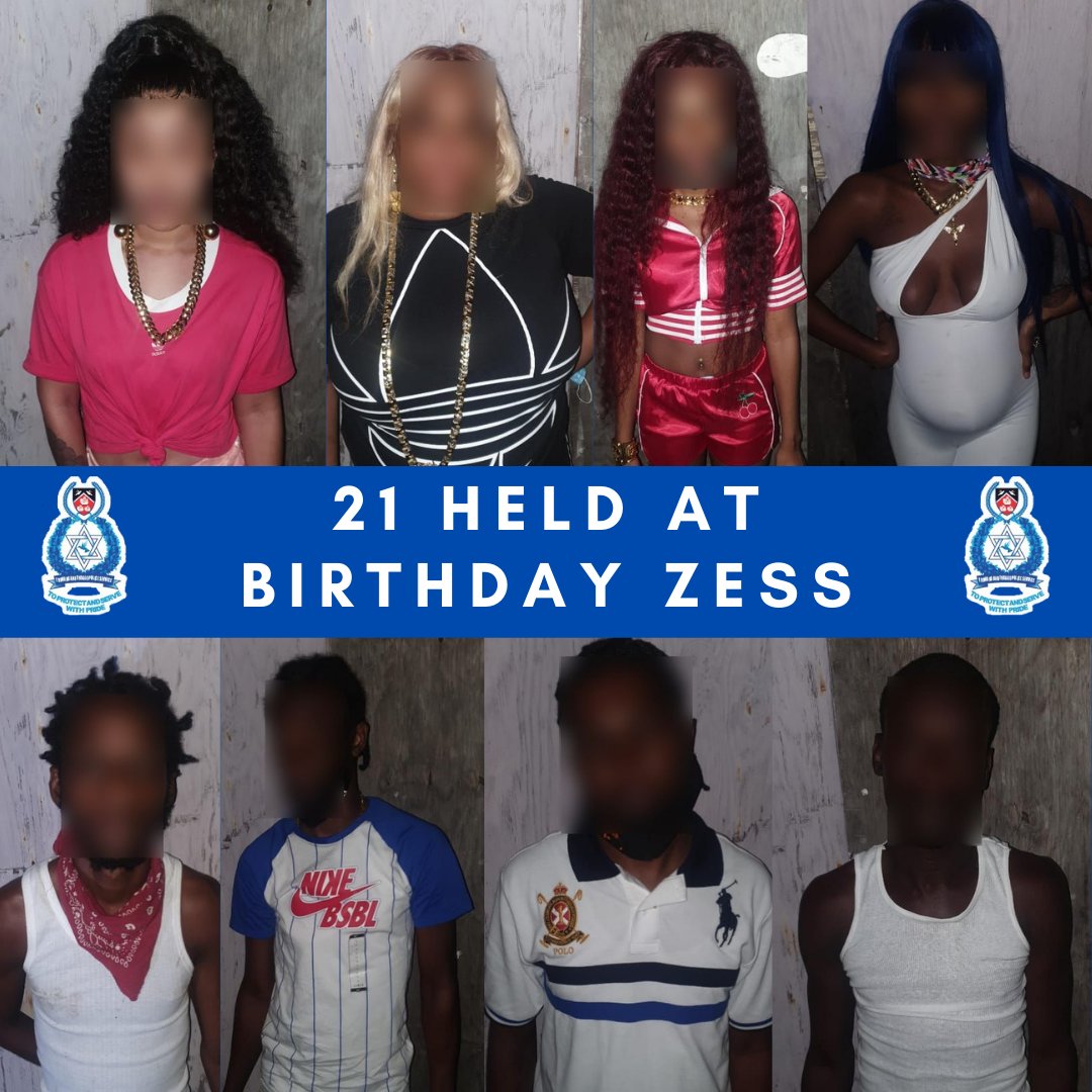 TTPoliceService's tweet photo. Twenty-one persons were arrested at a ‘Birthday Zess’ Party in Sea Lots early this morning.
They will be charged with Breach of the Curfew Regulations, gathering in numbers exceeding five persons, and failing to wear face masks, in contravention of the Public Health Regulations. https://t.co/kDOoJYHH3o