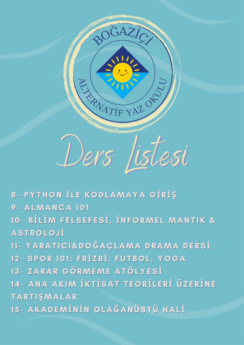 Kayyum Naci İnci tarafından hocalarımızın ders vermesinin engellendiği işgal altındaki okulumuzda, gönüllü Boğaziçi bileşenleri tarafından hazırlanan vekilsiz, kayyumsuz ve ücretsiz “Alternatif Yaz Okulu”nu sizlere sunmaktan gurur duyuyoruz!