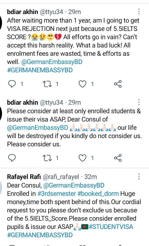 HeaRahman's tweet photo. Please consider at least only enrolled students &amp; issue their visa ASAP, Dear Consul of @GermanEmbassyBD 🙏🏻🙏🏻🙏🏻🙏🏻🙏🏻🙏🏻 our life will be destroyed if you kindly do not consider us. Please consider us. https://t.co/f2OoC06hY3