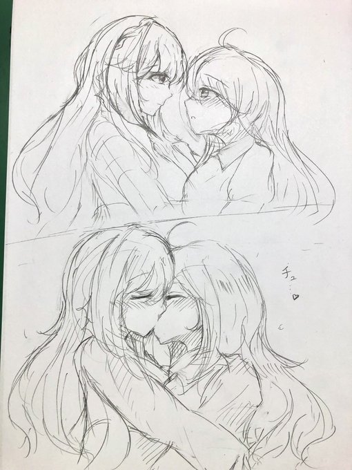 百合キスの練習です。
あんまり横顔を怠けると描くとき苦労するかもしれないので、ちょっと空いた時間に・・

(こういう絵、描けるんですよ。私は・・) 