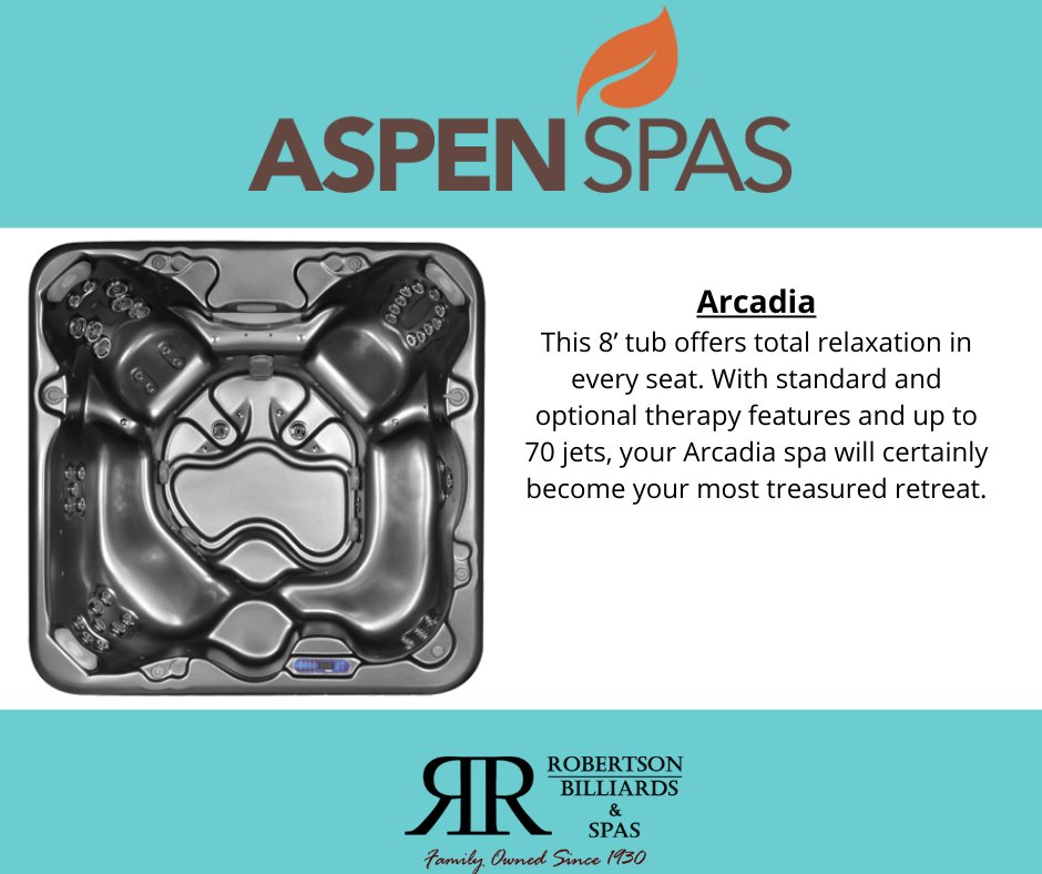 Robertson Billiards and Spas (@robertsonbilrds) on Twitter photo The ever-popular Arcadia spa fits seven people comfortably because of the spacious footwell, but its best features are definitely the two incredible captain’s chairs. #aspenspas #arcadia #robertsonsbilliardsandspas #spas #hottubs #jacuzzi
Shop now: ow.ly/2Q0o50FxRoX The ever-popular Arcadia spa fits seven people comfortably because of the spacious footwell, but its best features are definitely the two incredible captain’s chairs. #aspenspas #arcadia #robertsonsbilliardsandspas #spas #hottubs #jacuzzi
Shop now: ow.ly/2Q0o50FxRoX