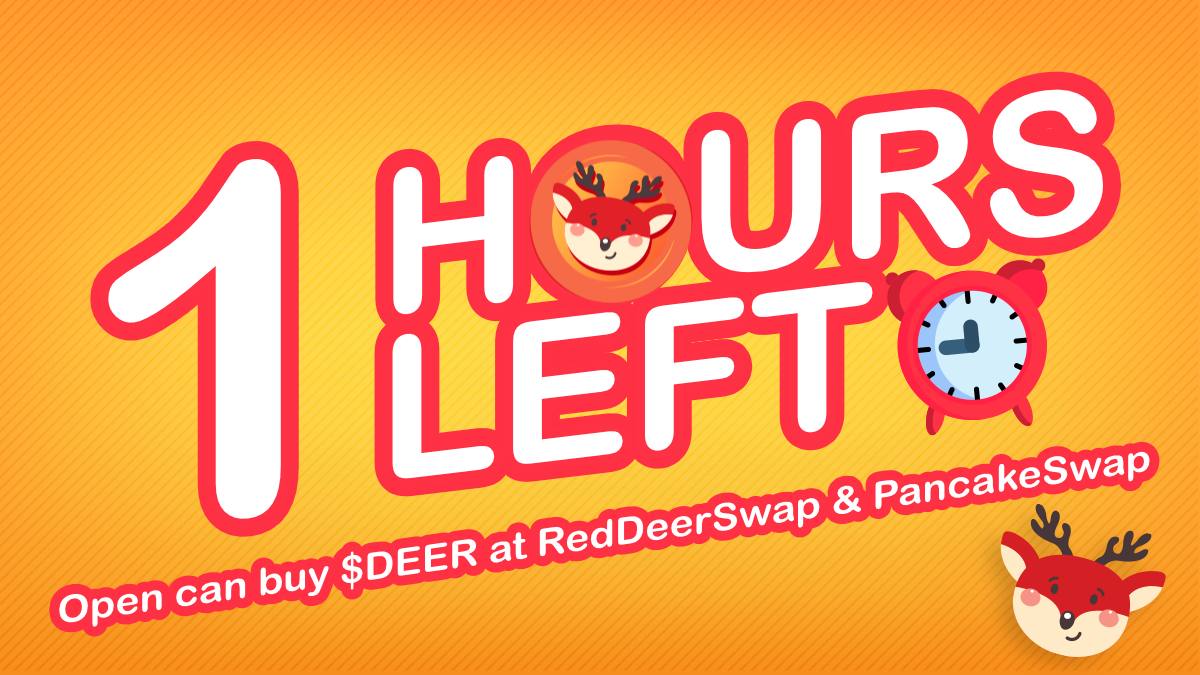 🔥Are you guys ready to get 🦌$DEER token?🔥
waiting is almost over! PUBLIC SALE LEFT...🚀 

✅ Fair launch Initial price: $0.1
✅ Countdown to BUY  here 
✅ BUY on ReddeerSwap or PCS
✅ slippage 12%+ first

#reddeerswap #BTC  #BNB  #Airdrop #BSC #DeFi #Bitcoin