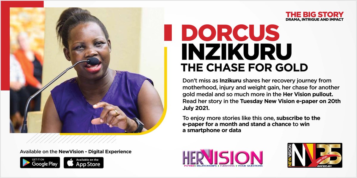 She became a mother, overcame weight gain and injury and is now chasing her next gold medal. Read Dorcus Inzikuru’s story in the New Vision e-paper on Tuesday 20th July 2021. Subscribe to the e-paper for a month to enjoy more stories like these. 

#NewVisionAt35 | #VisionEpapers